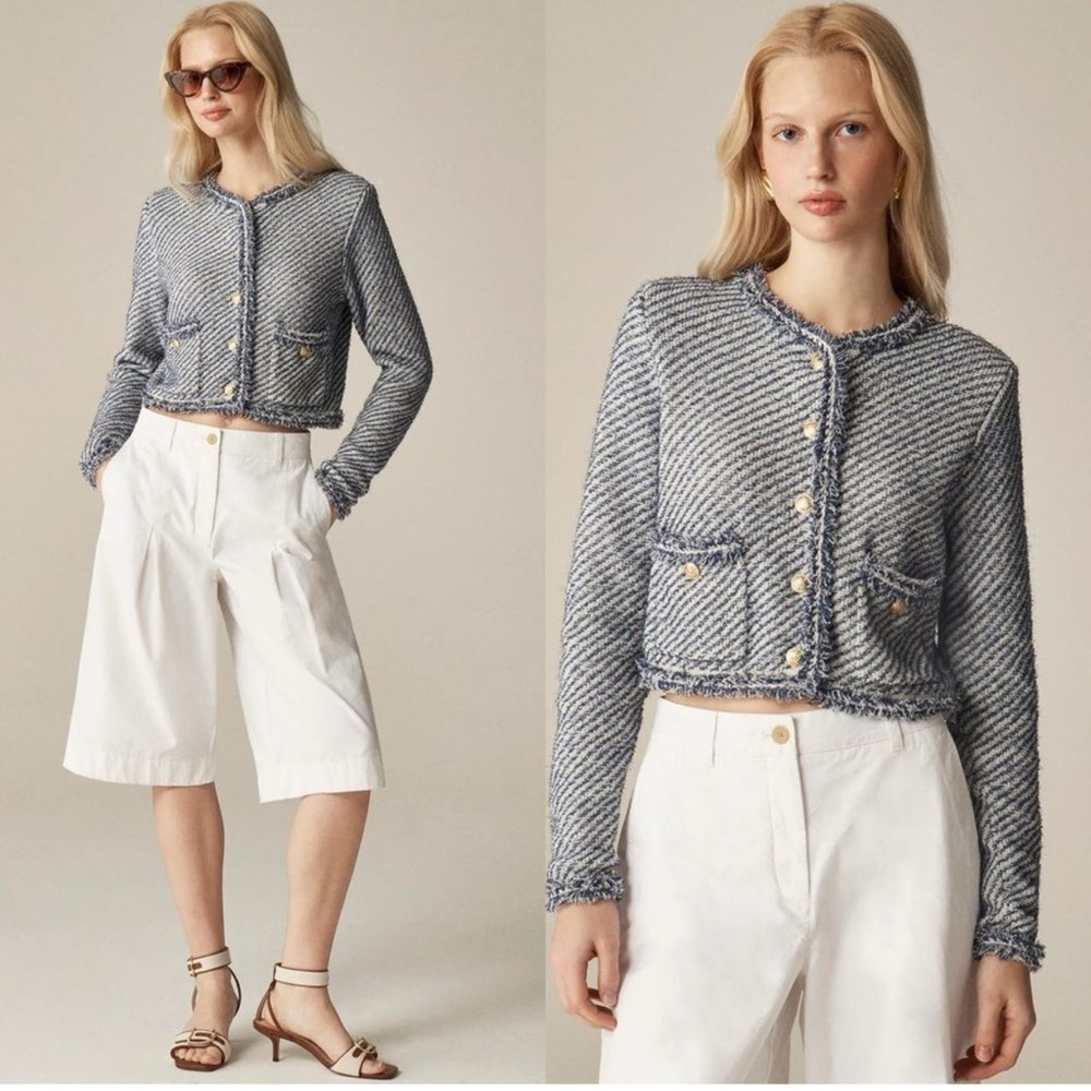 J.Crew Collection Textured Cotton Lady Jacket | NWT | M | Navy White | Fringe - Picture 14 of 15